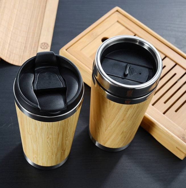 Leakproof bamboo travel mug with stainless steel interior and non-slip silicone base — view 3
