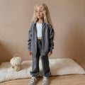 Urban cool girls jogger set in soft beige and grey cotton with zip up jacket