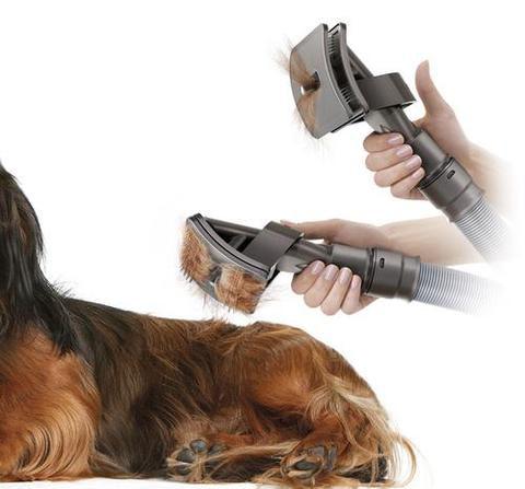 Deep grey vacuum pet grooming brush attachment with fine wire bristles for dogs and cats — view 4