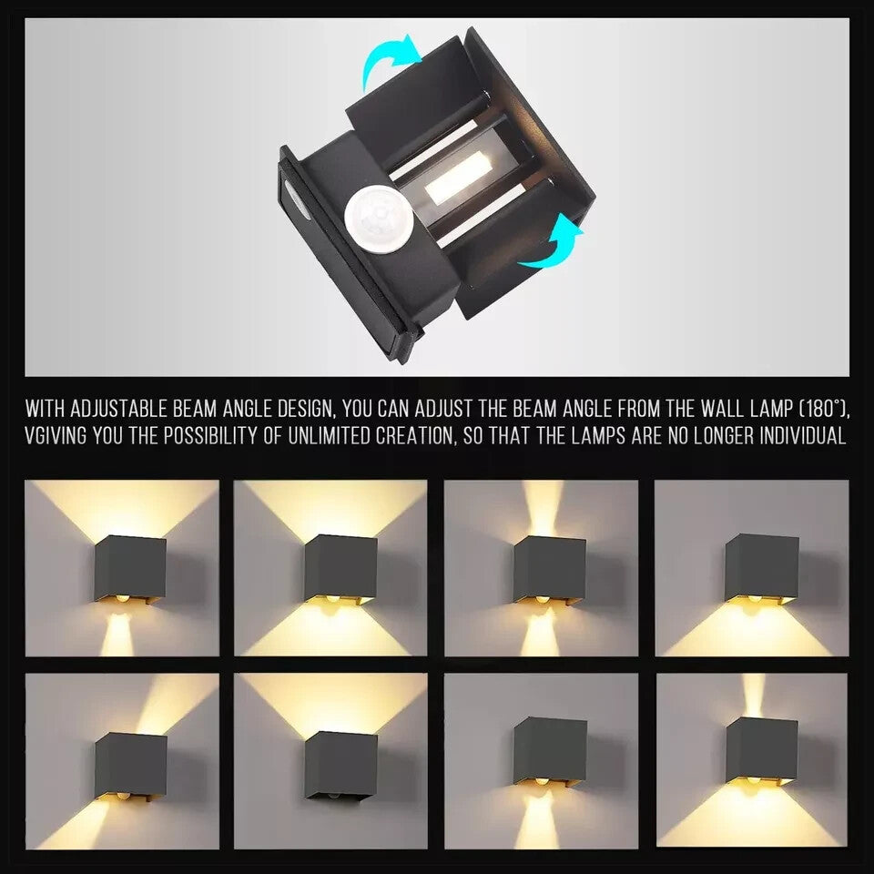 Two pack modern square outdoor wall light set with illuminated adjustable warm white LED beams — view 4