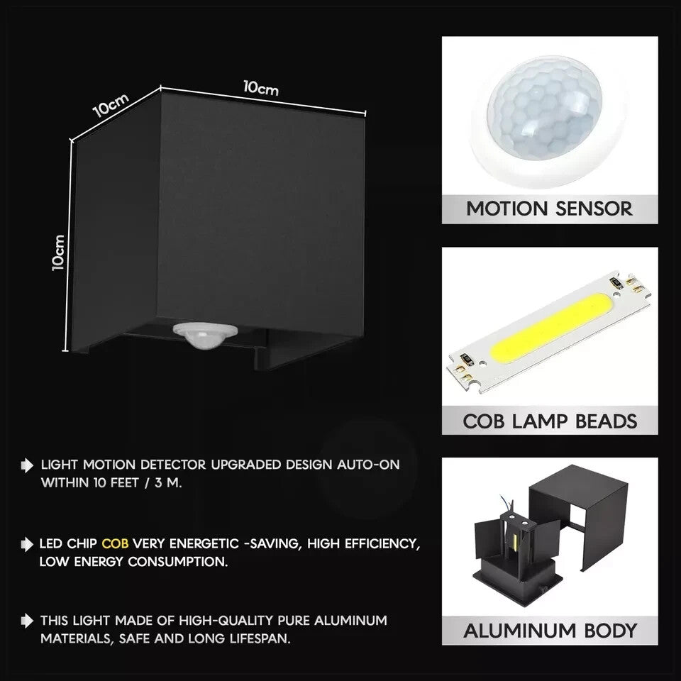 Two pack modern square outdoor wall light set with illuminated adjustable warm white LED beams — view 2