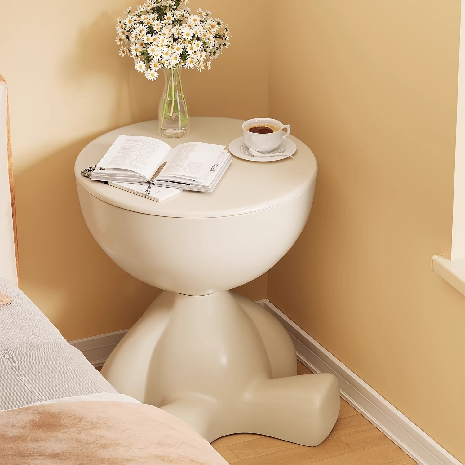 Minimalist milk white side table featuring a removable serving tray and hidden storage compartment — view 3