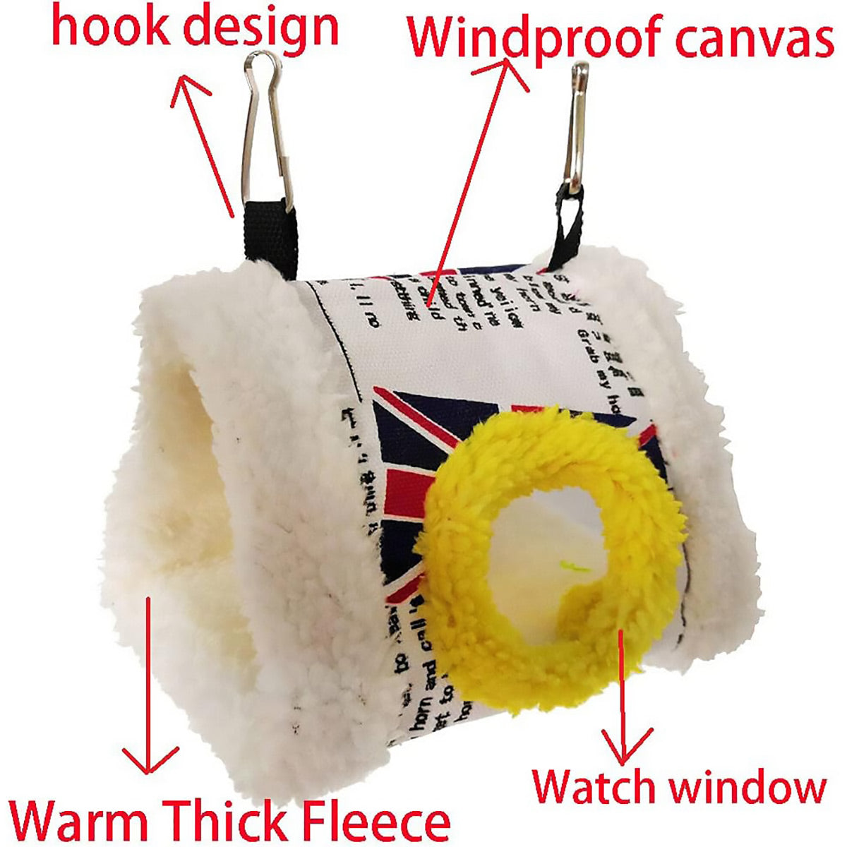 Cozy fleece and canvas hanging bird hammock nest with metal clips for parrot cages — view 4