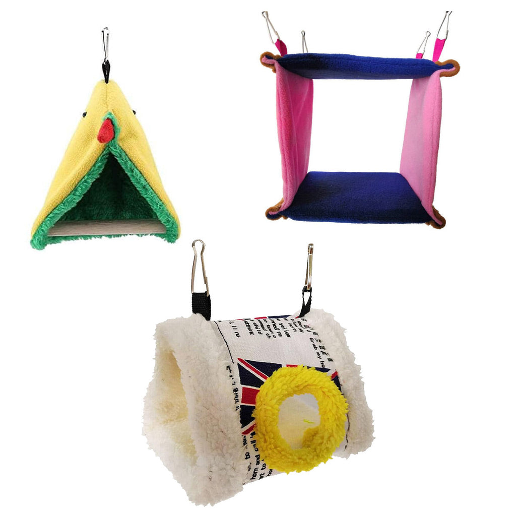 Cozy fleece and canvas hanging bird hammock nest with metal clips for parrot cages — view 2