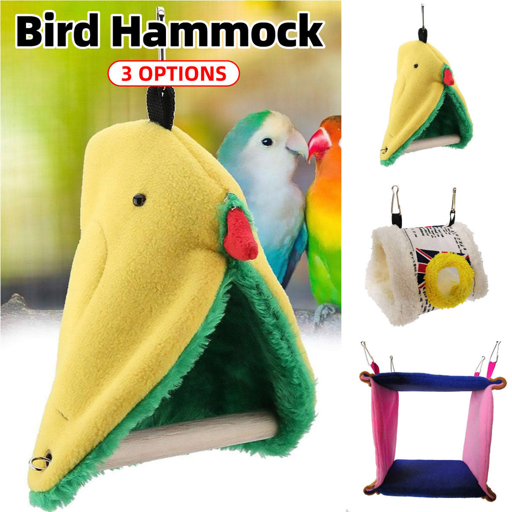 Cozy fleece and canvas hanging bird hammock nest with metal clips for parrot cages