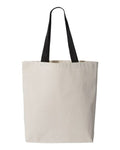 Heavy 11L canvas tote bag with contrast color nylon handles and natural cotton fabric.