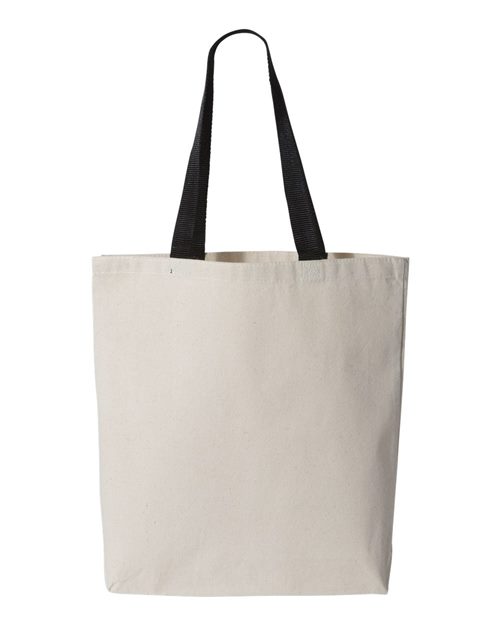 Heavy 11L canvas tote bag with contrast color nylon handles and natural cotton fabric.
