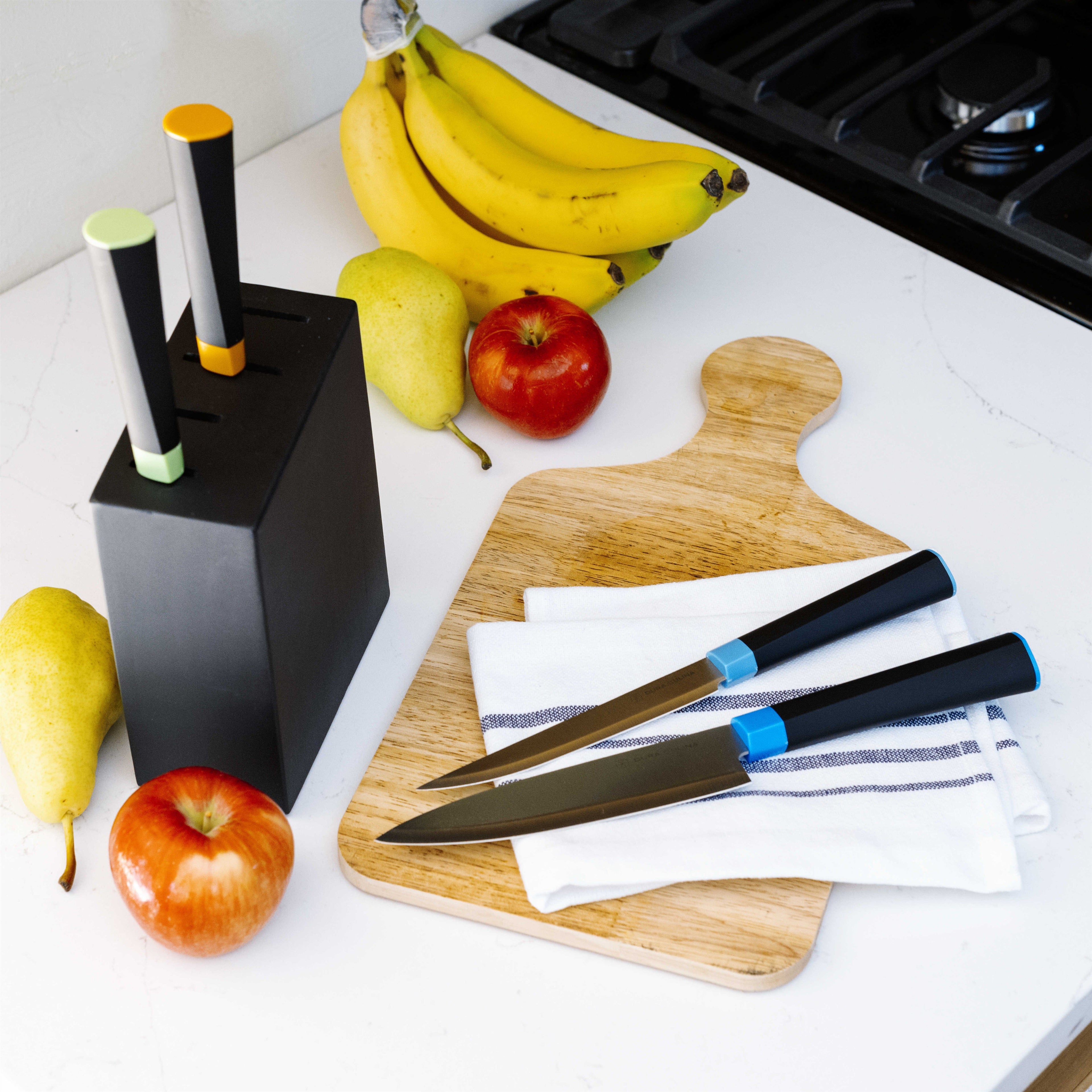 Artistic Edge 5-piece knife block set with colorful ergonomic handles and high-carbon German steel blades — view 5