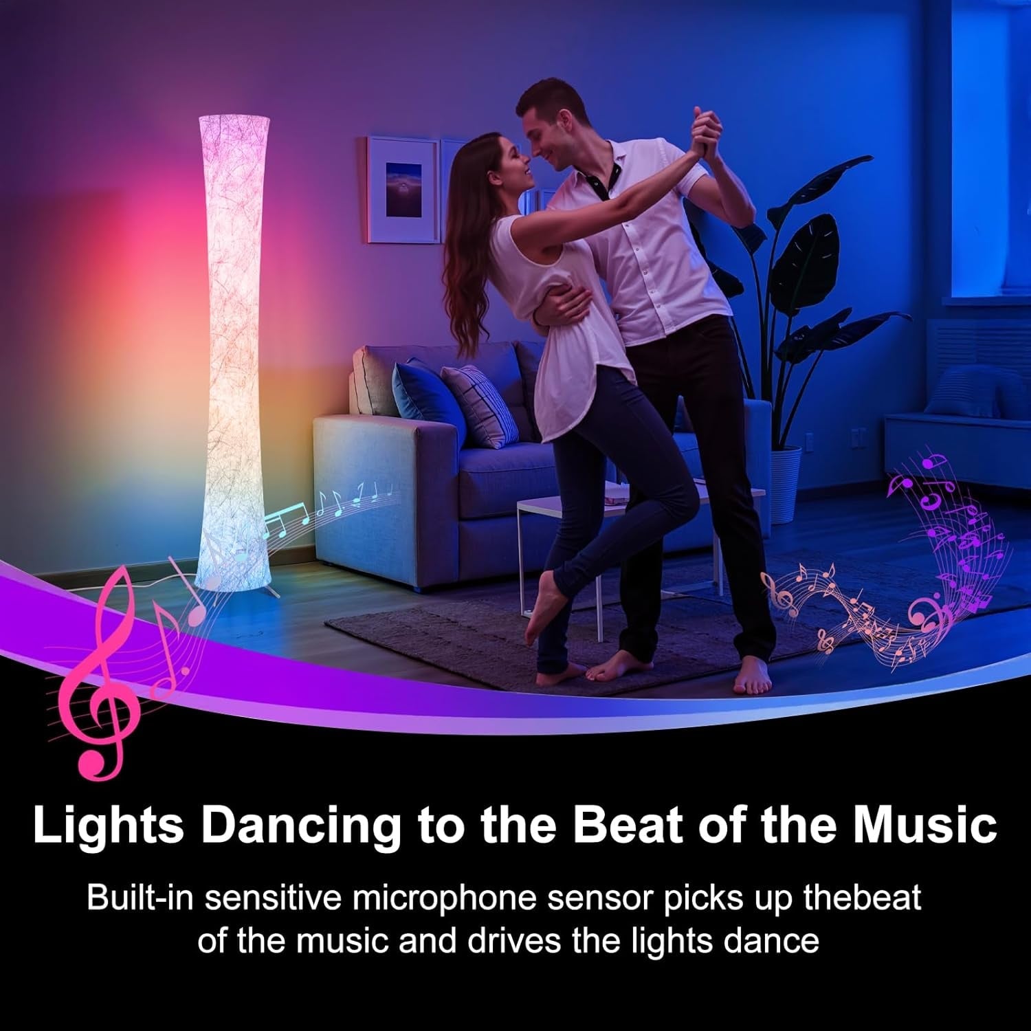 61-inch smart RGB LED floor lamp with color changing lights and a sleek modern profile — view 5