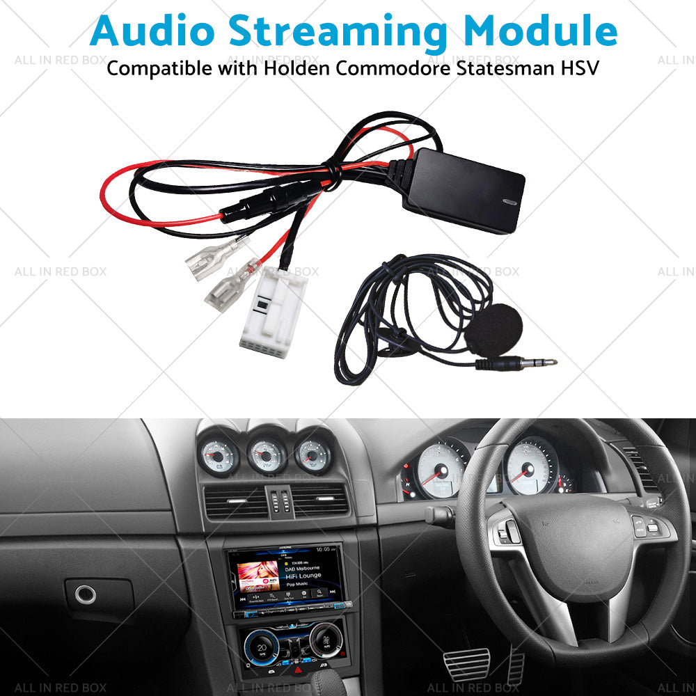 Black Bluetooth 5.0 audio streaming module with 12-pin connector and microphone for vehicle stereo systems — view 5
