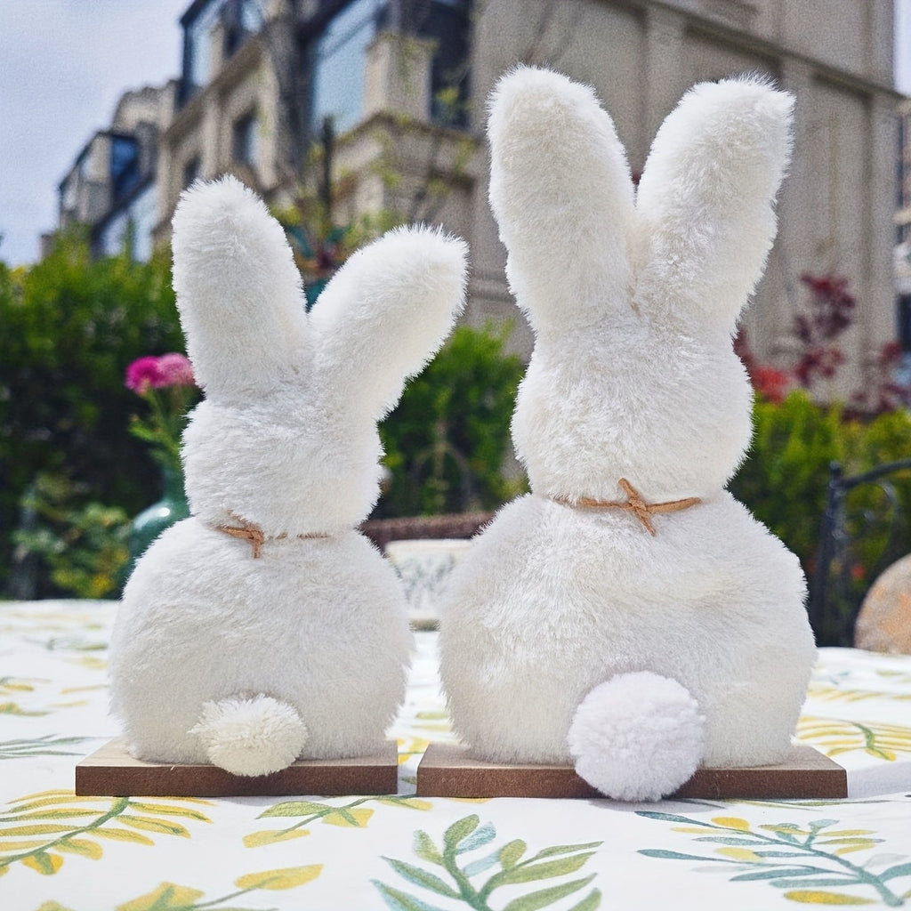 Two fluffy plush Easter bunny decorations in large and small sizes for festive spring home decor — view 4