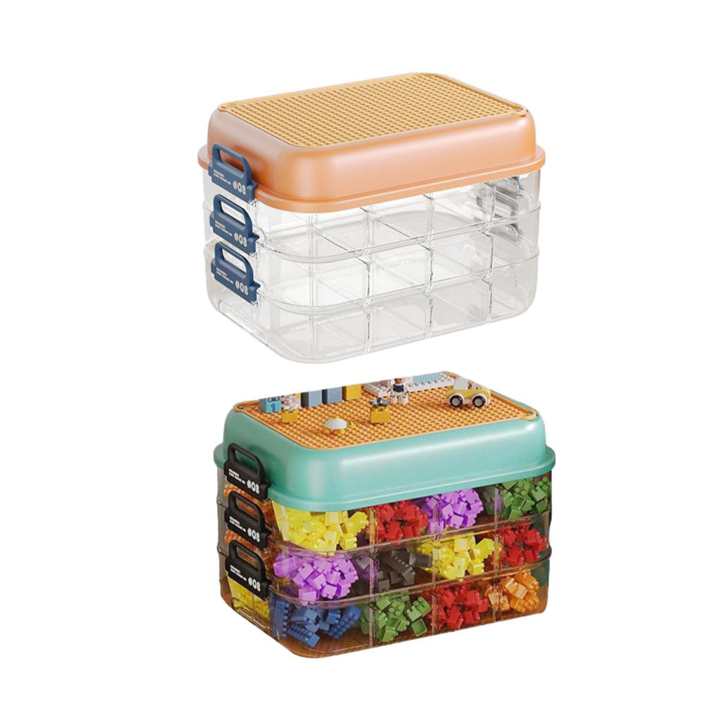3-layer stackable toy storage box with adjustable sorting trays for building blocks and small parts — view 2
