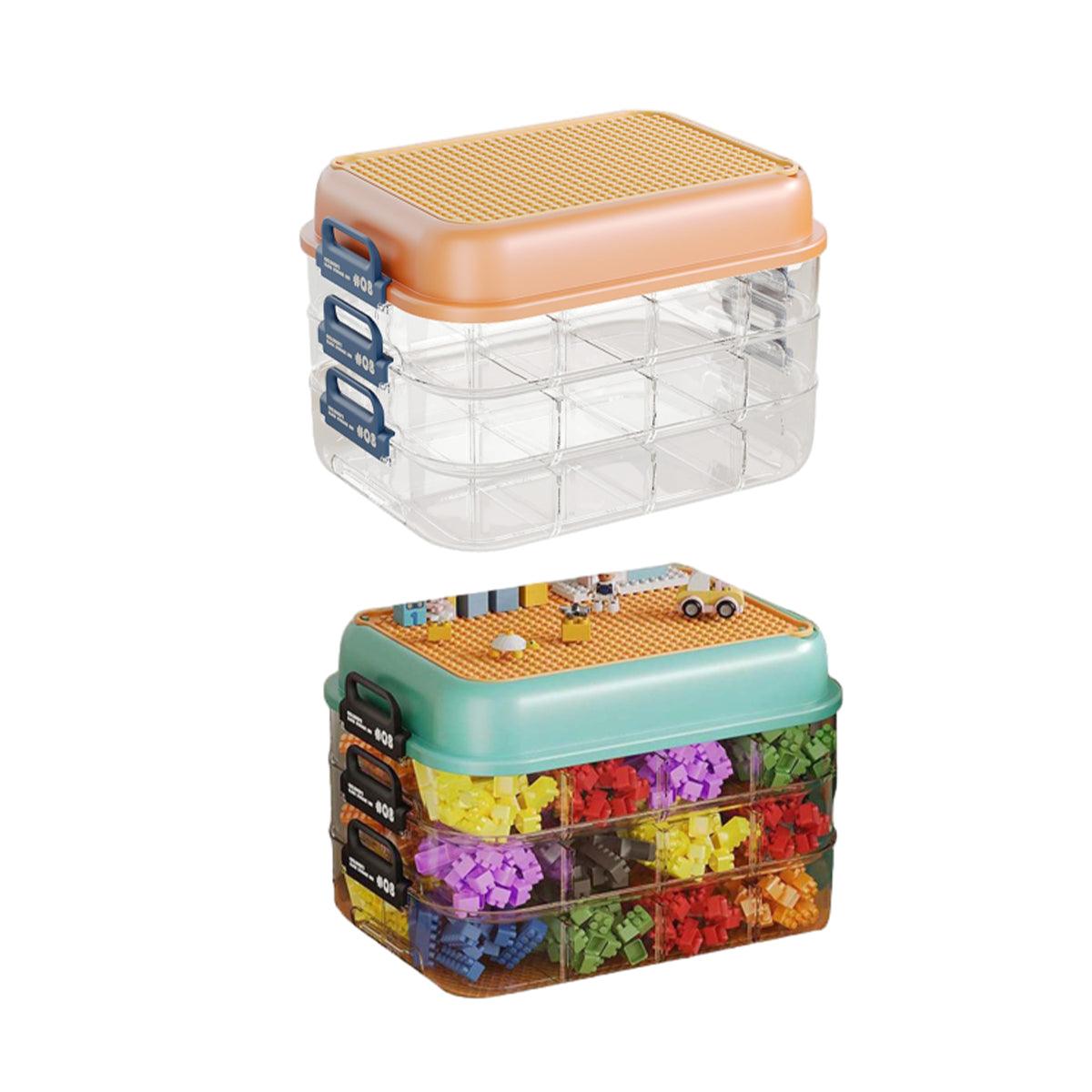 3-layer stackable toy storage box with adjustable sorting trays for building blocks and small parts — view 2