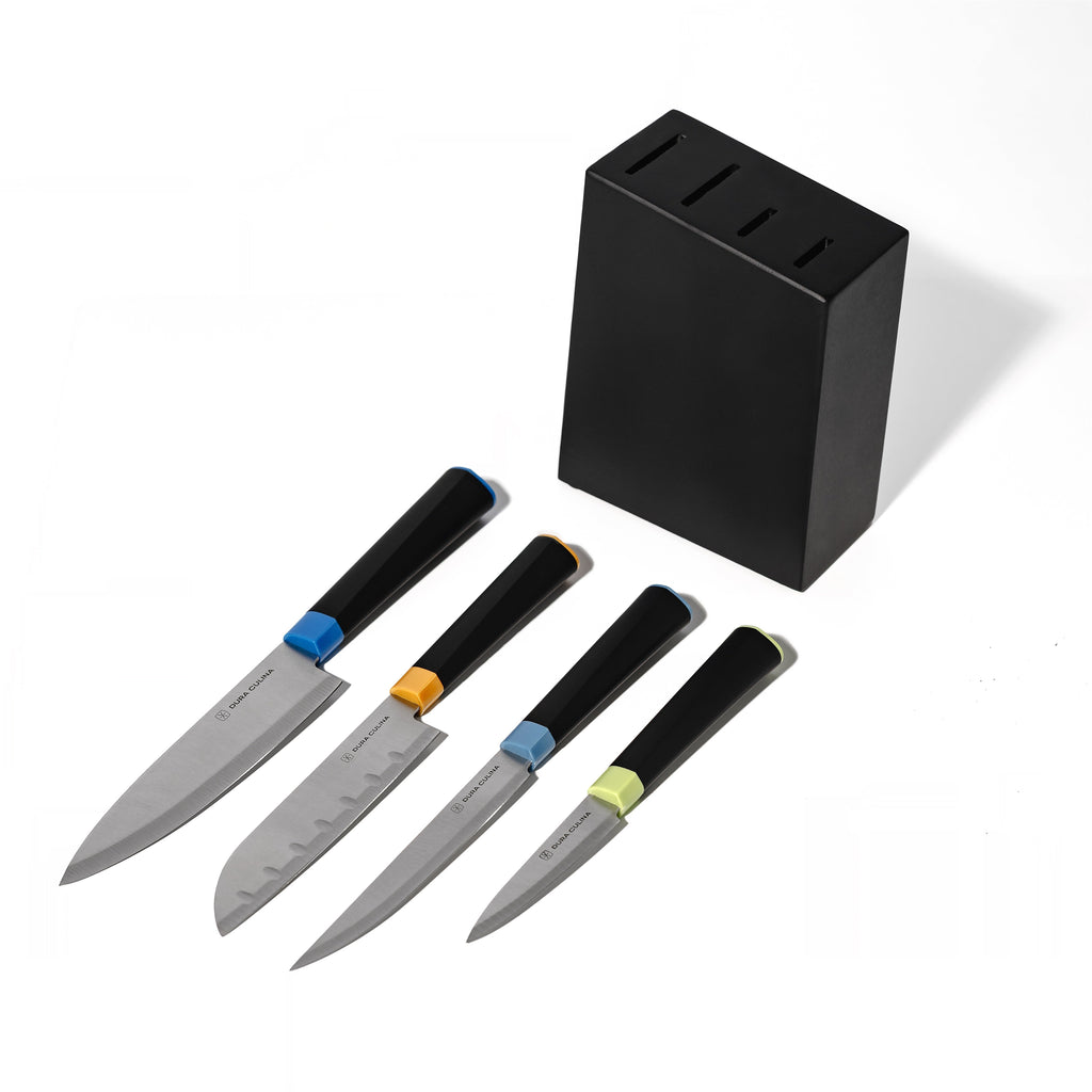 Artistic Edge 5-piece knife block set with colorful ergonomic handles and high-carbon German steel blades — view 2