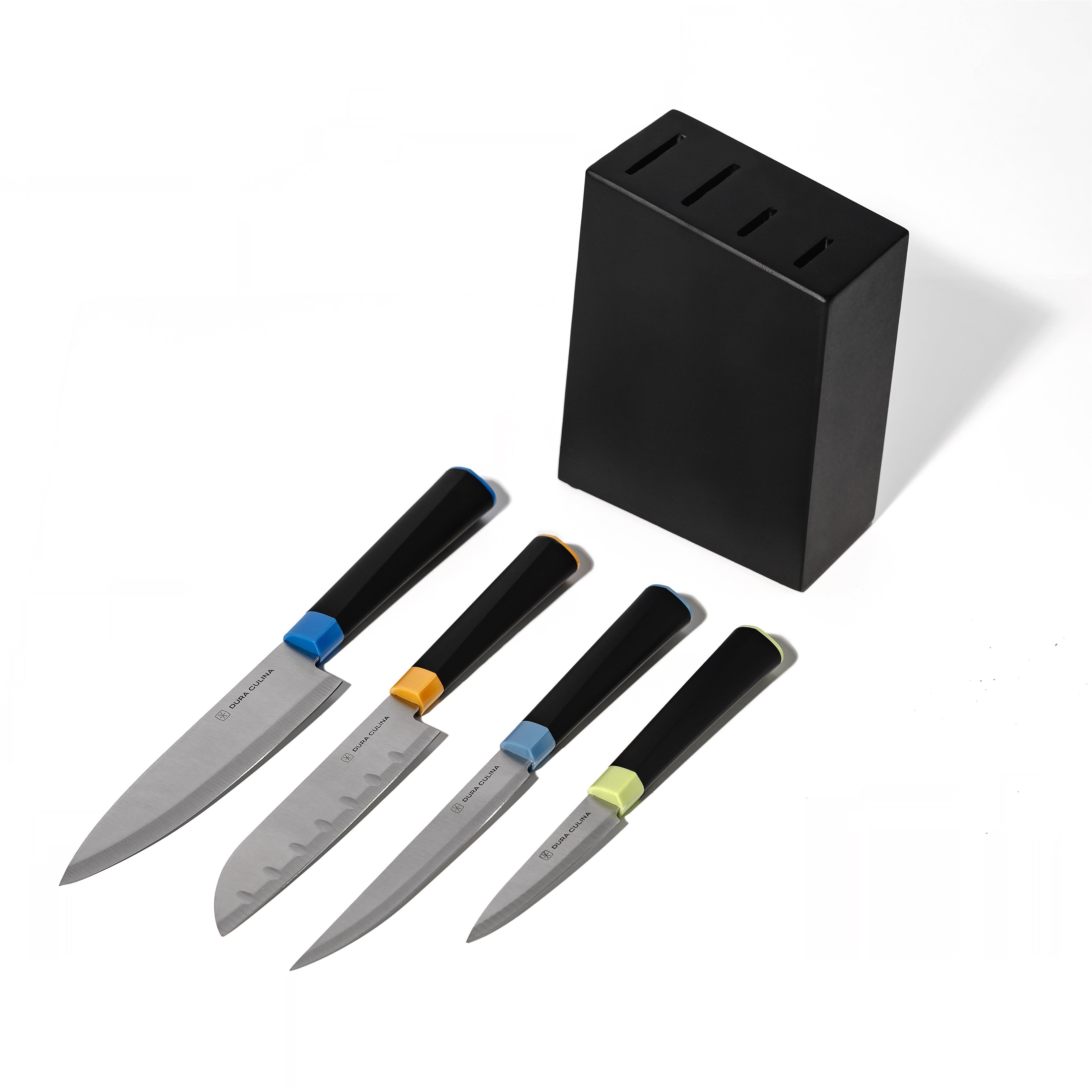 Artistic Edge 5-piece knife block set with colorful ergonomic handles and high-carbon German steel blades — view 2