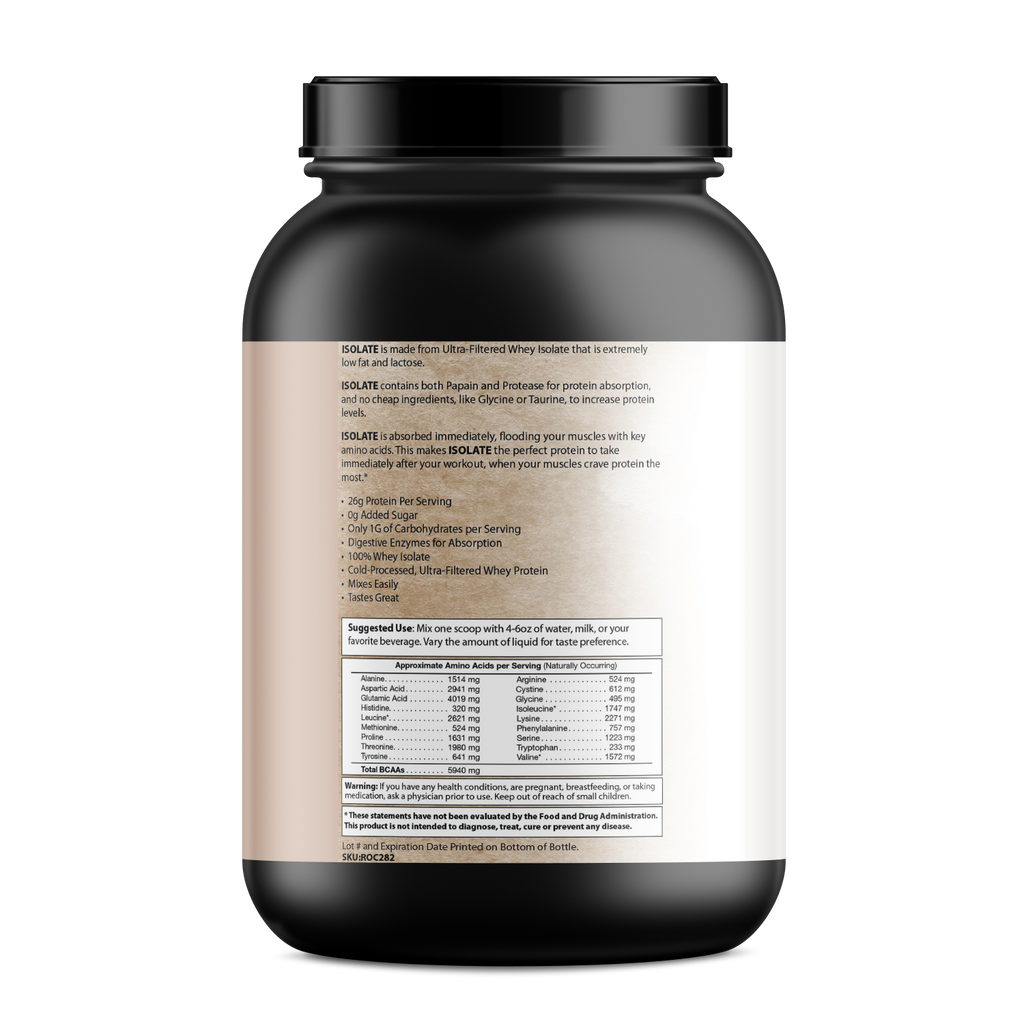 Pure Whey Isolate protein powder supplement tub with a scoop of fast-absorbing recovery blend. — view 6