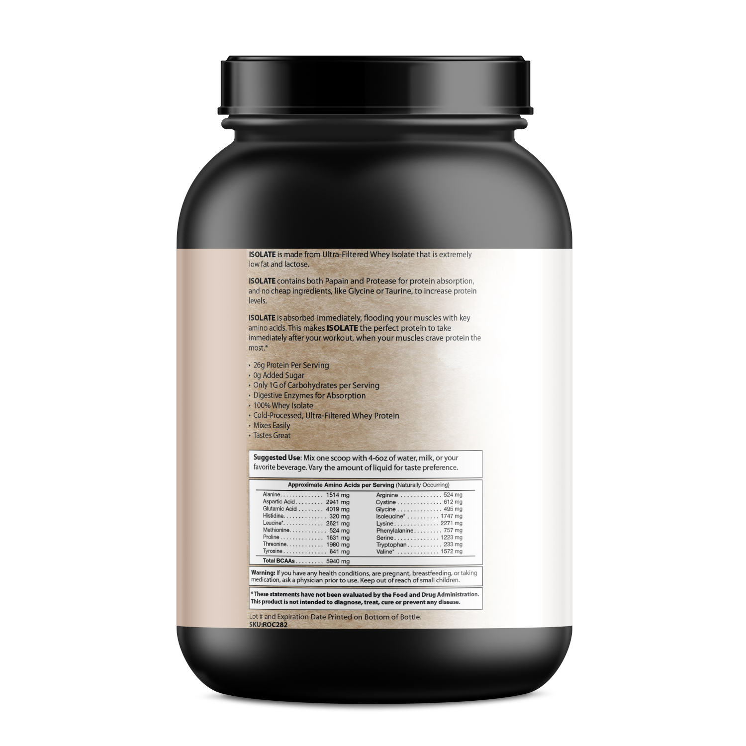Pure Whey Isolate protein powder supplement tub with a scoop of fast-absorbing recovery blend. — view 6