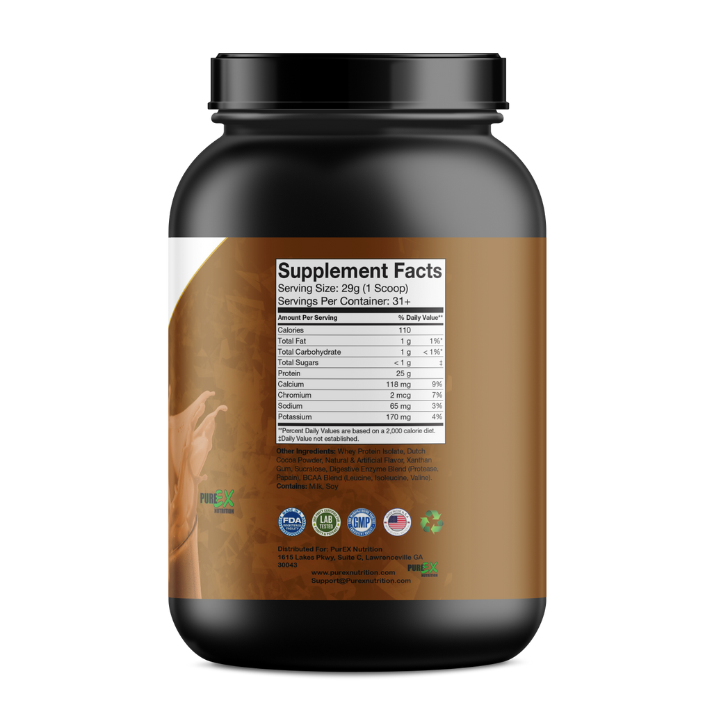 Pure Whey Isolate protein powder supplement tub with a scoop of fast-absorbing recovery blend. — view 7
