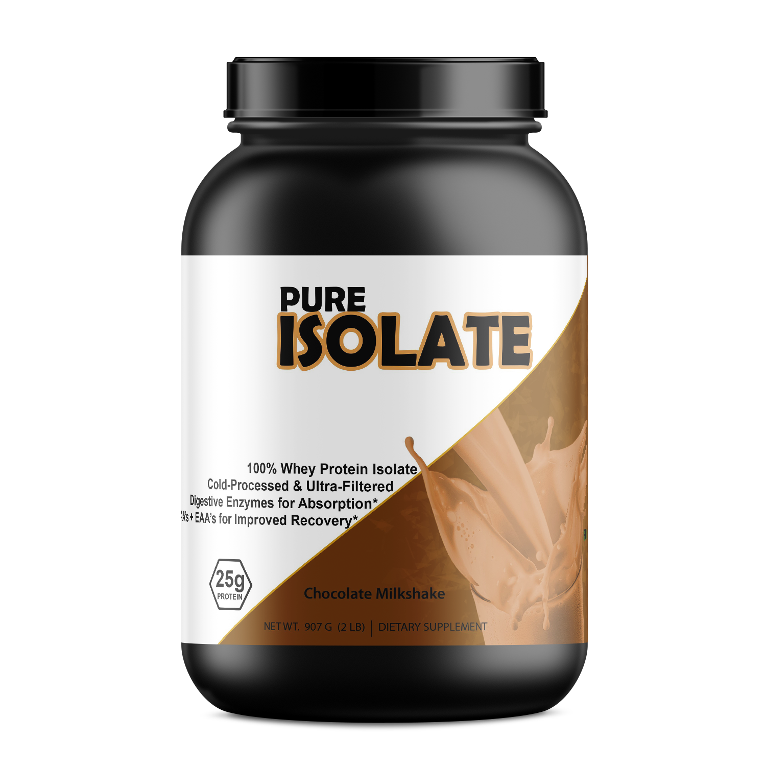 Pure Whey Isolate protein powder supplement tub with a scoop of fast-absorbing recovery blend. — view 5