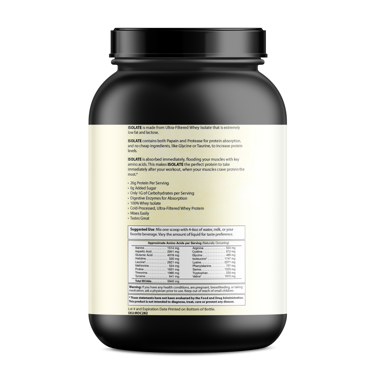 Pure Whey Isolate protein powder supplement tub with a scoop of fast-absorbing recovery blend. — view 3