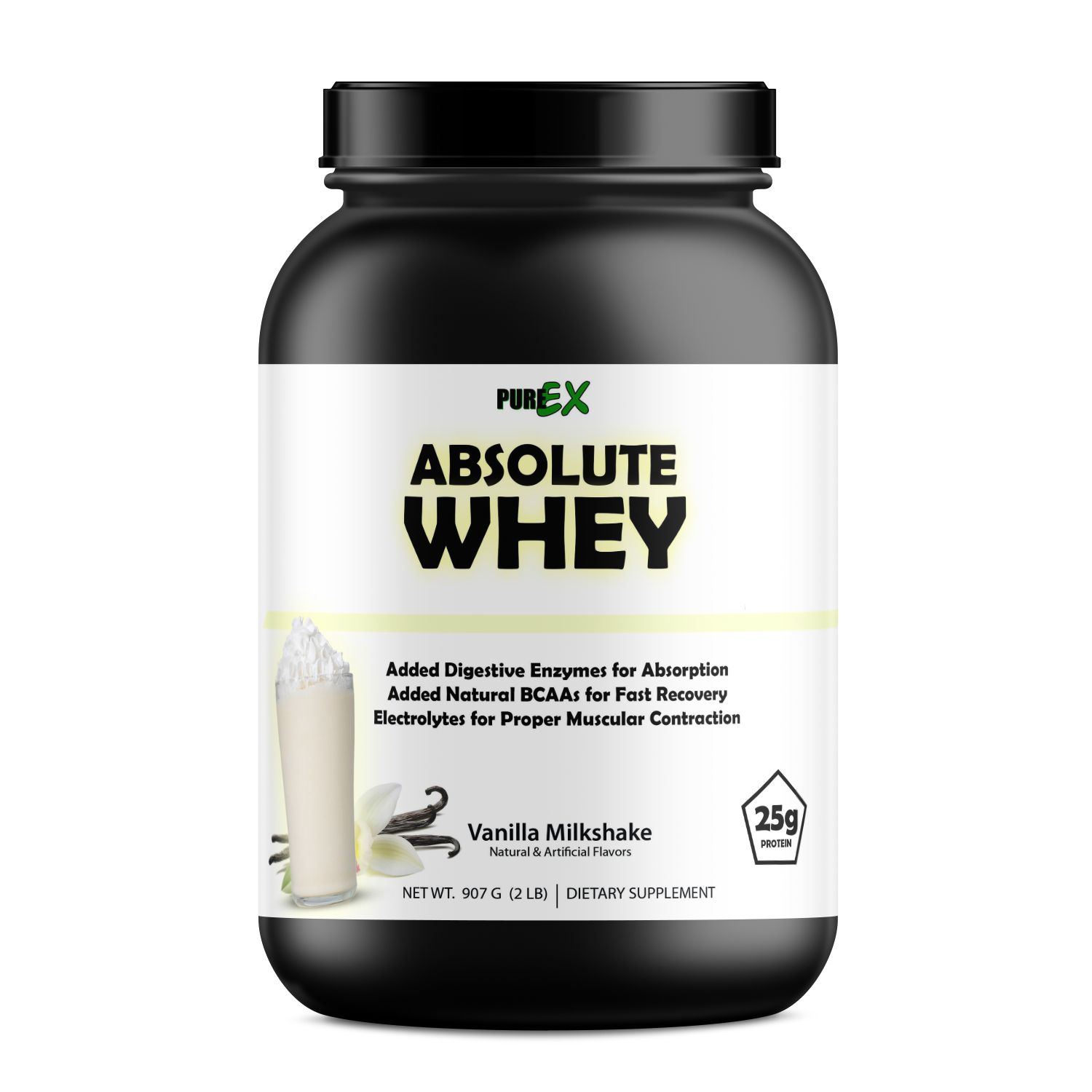 Absolute Whey protein powder tub featuring clean nutrition formula for muscle recovery and growth — view 2