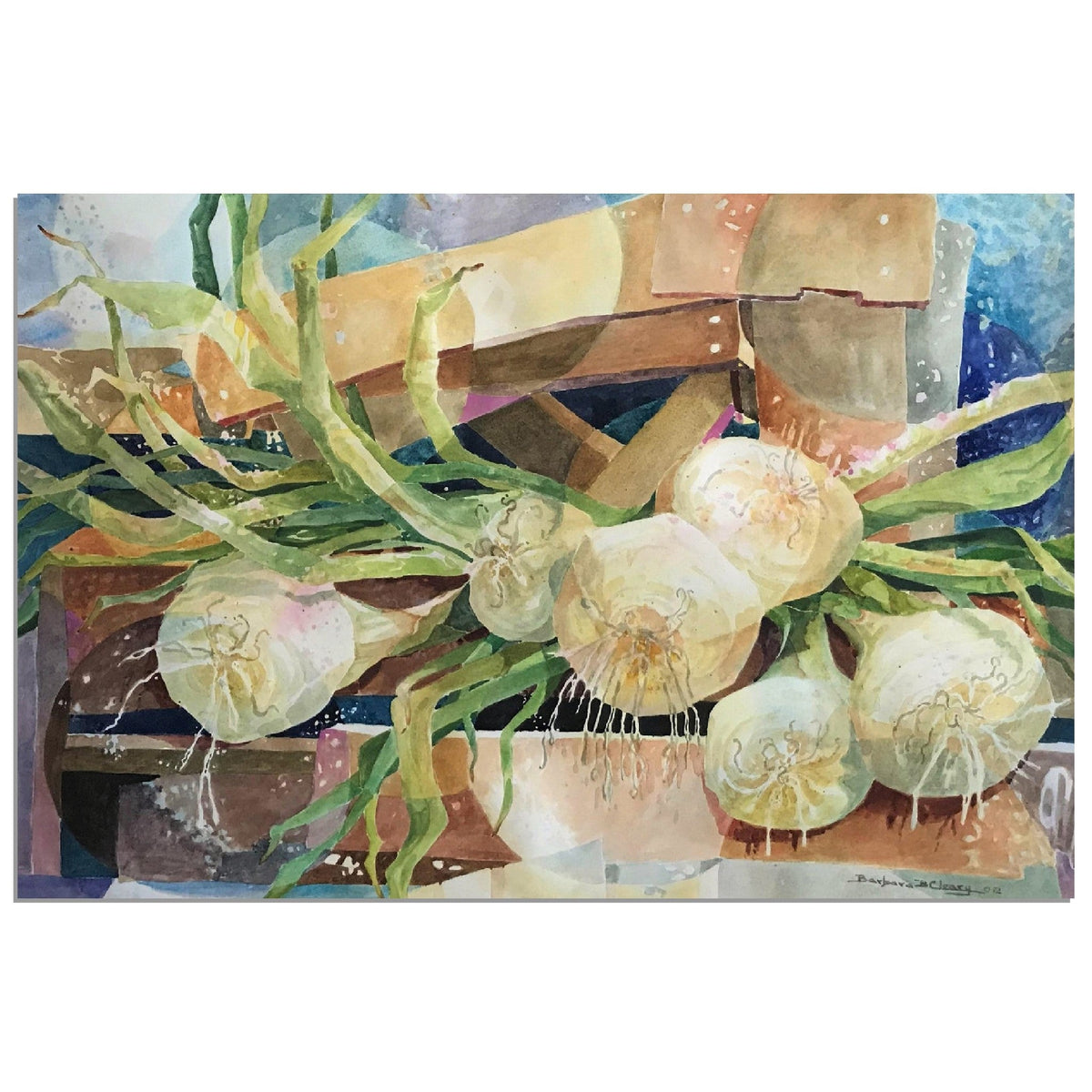 'Onions' Still Life Watercolor I 12x18 Museum-Quality Matte Paper Poster | Original Artwork by American Artist Barbara Cleary-1