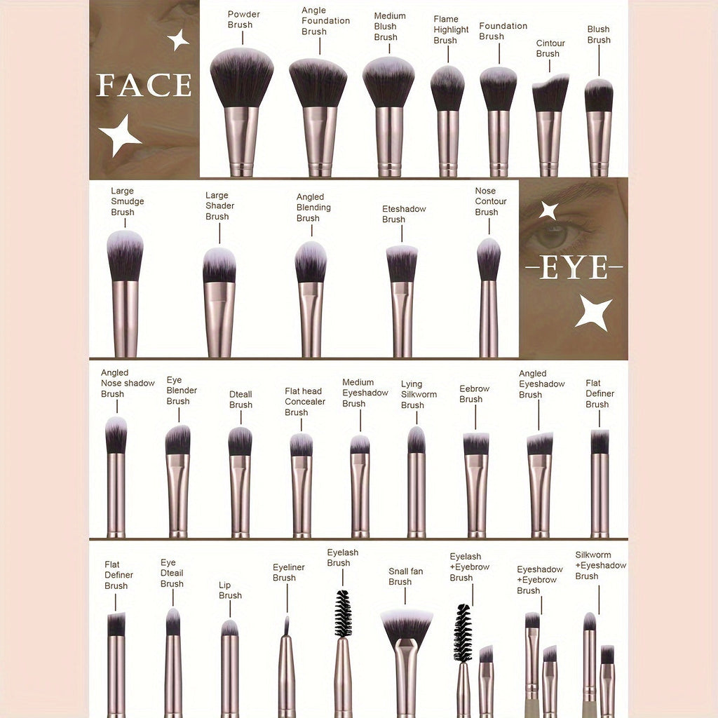 Coffee colored 55 piece makeup brush set with blending sponges puffs and travel bag — view 5
