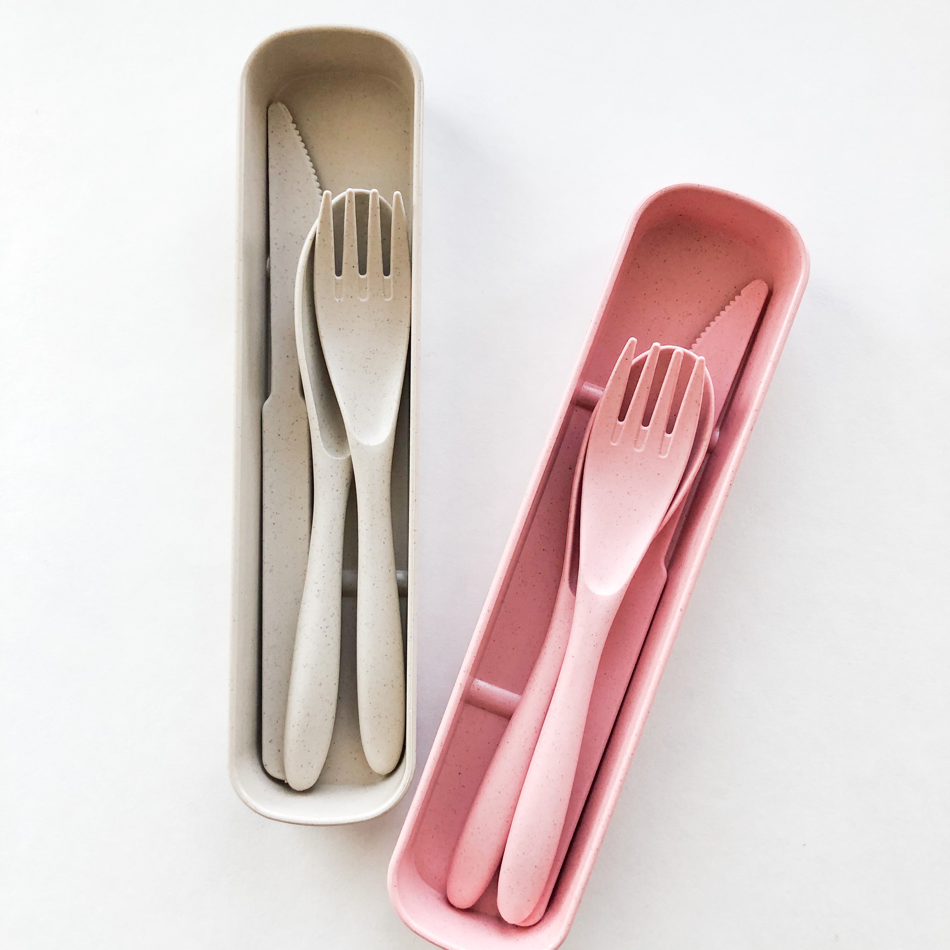 Wheat straw travel cutlery set with fork, spoon, knife, and storage case for zero waste dining — view 4