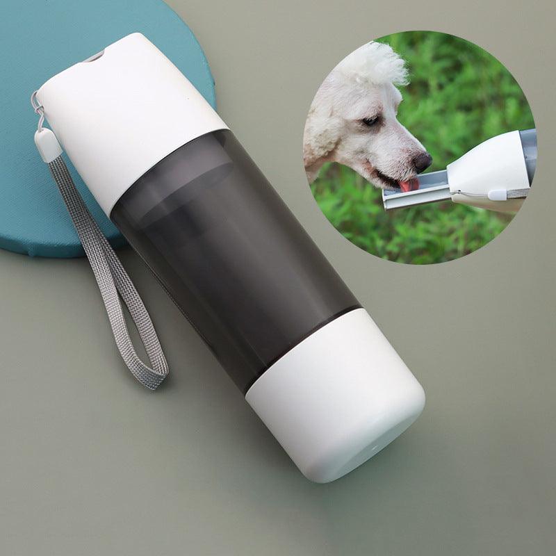 White portable dog water bottle and food container with a silicone seal for outdoor travel