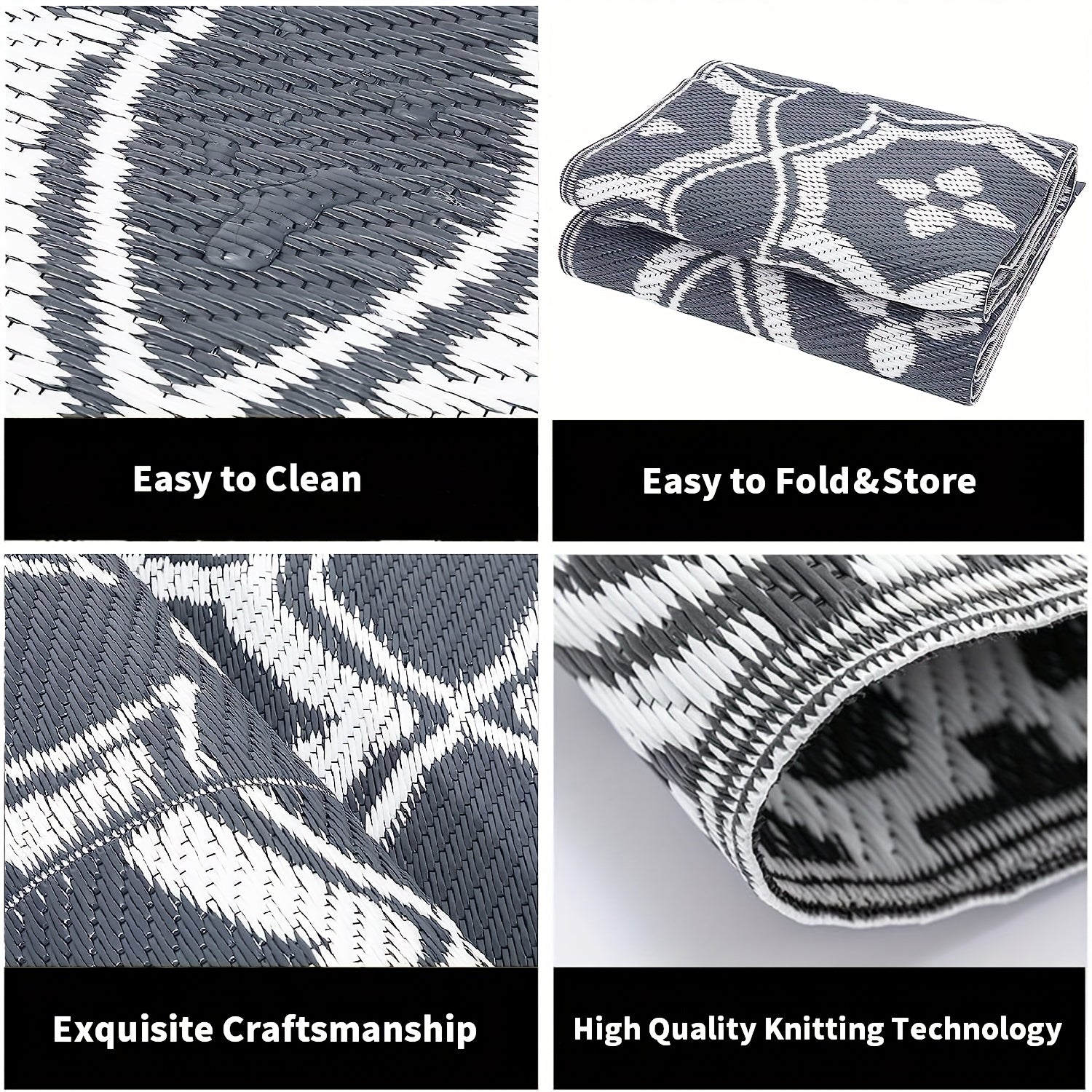 Outdoor reversible patio mat with large geometric pattern made of braided polypropylene for camping — view 3