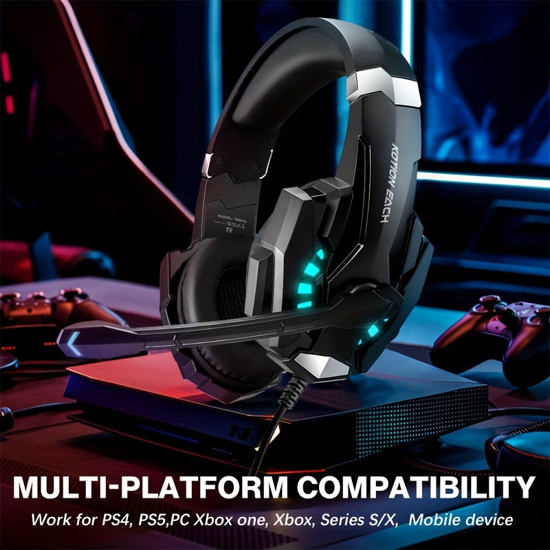 Black wired gaming headset with rotatable condenser microphone adjustable headband and closed back earcups — view 3