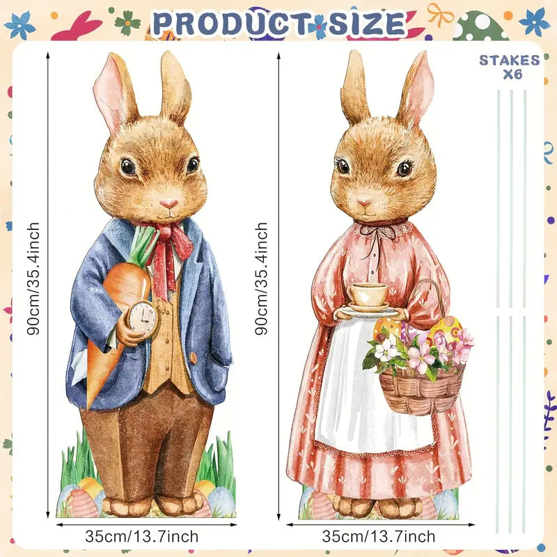 Two large Easter bunny yard signs with ground stakes for festive outdoor spring lawn decoration — view 4