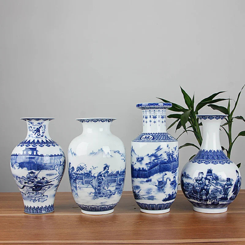 Classic antique blue and white ceramic vase with intricate traditional patterns used for home decor — view 4