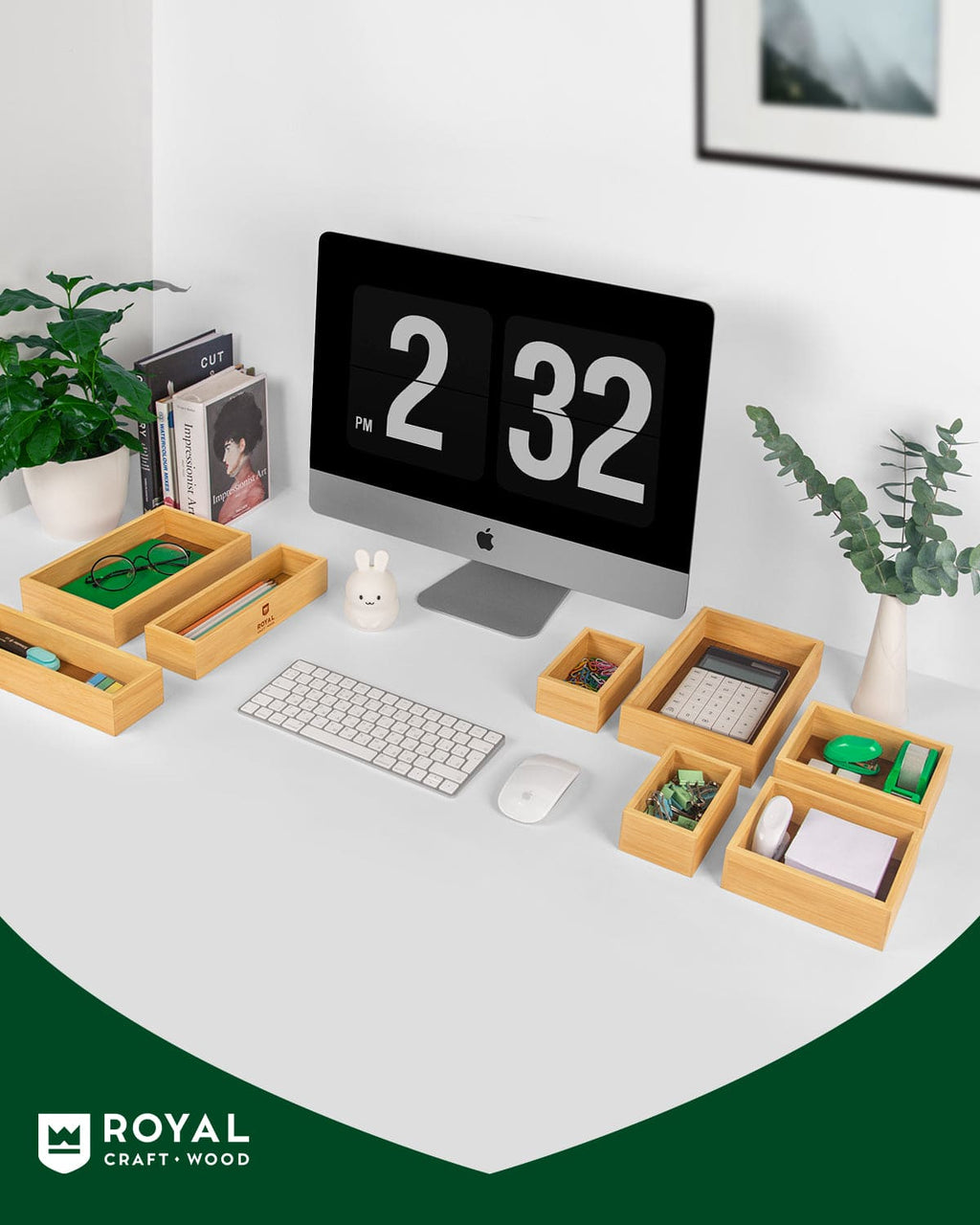Natural bamboo storage box set of eight for drawer and desk organization — view 5