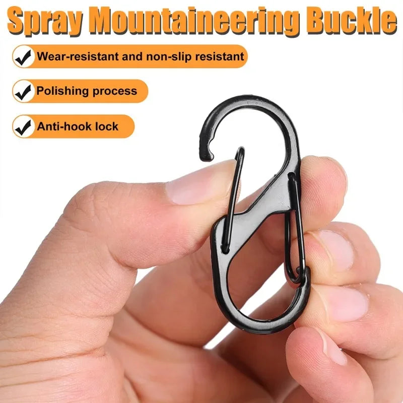 Black S-type locking carabiner set made of zinc alloy for camping and outdoor gear — view 3