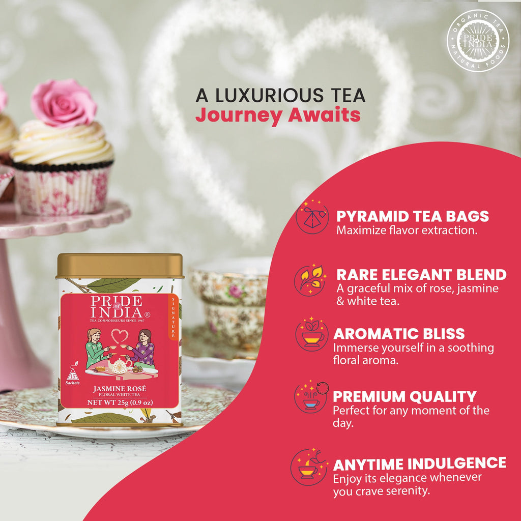Jasmine rose floral white tea bags, premium single origin Darjeeling leaves individually wrapped in box — view 5