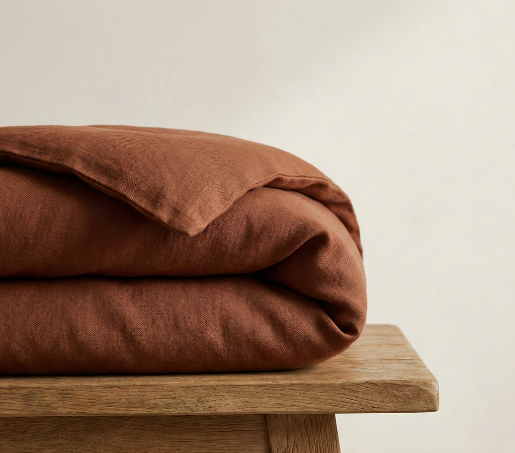 Linen cotton duvet cover set in berry purple with matching pillow shams and subtle texture — view 2