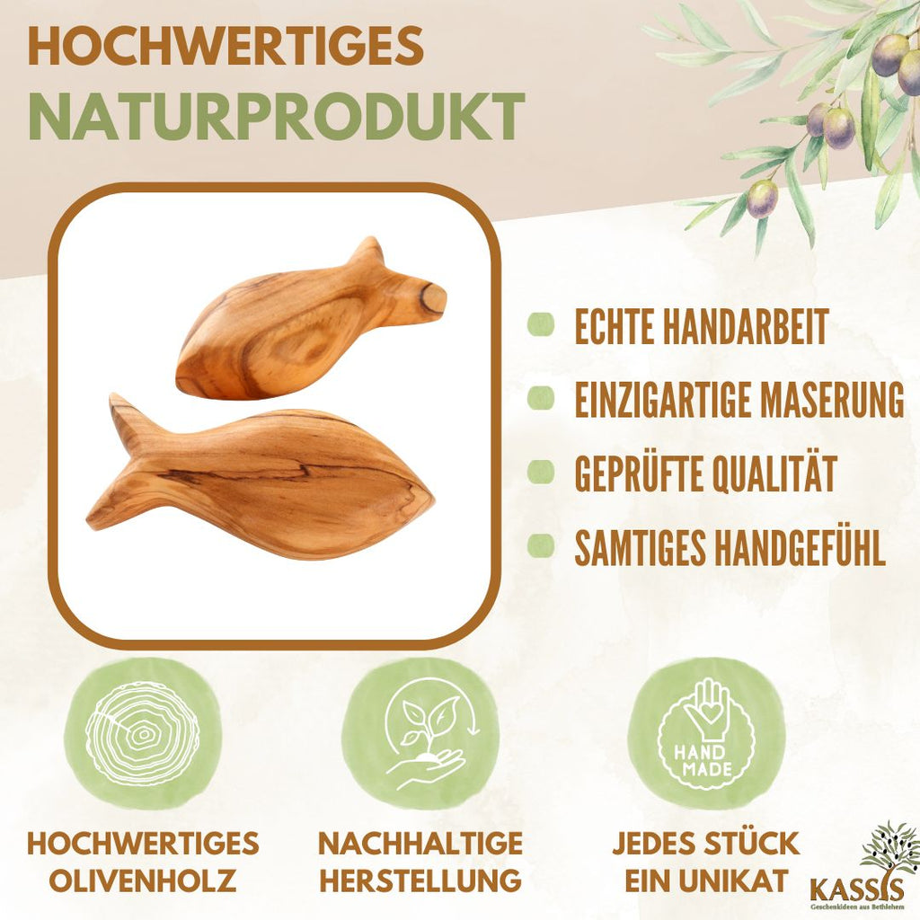 Fisch Handschmeichler aus Olivenholz | Kleiner Glücksbringer als Geschenk zur Taufe, Kommunion & Geburt-1