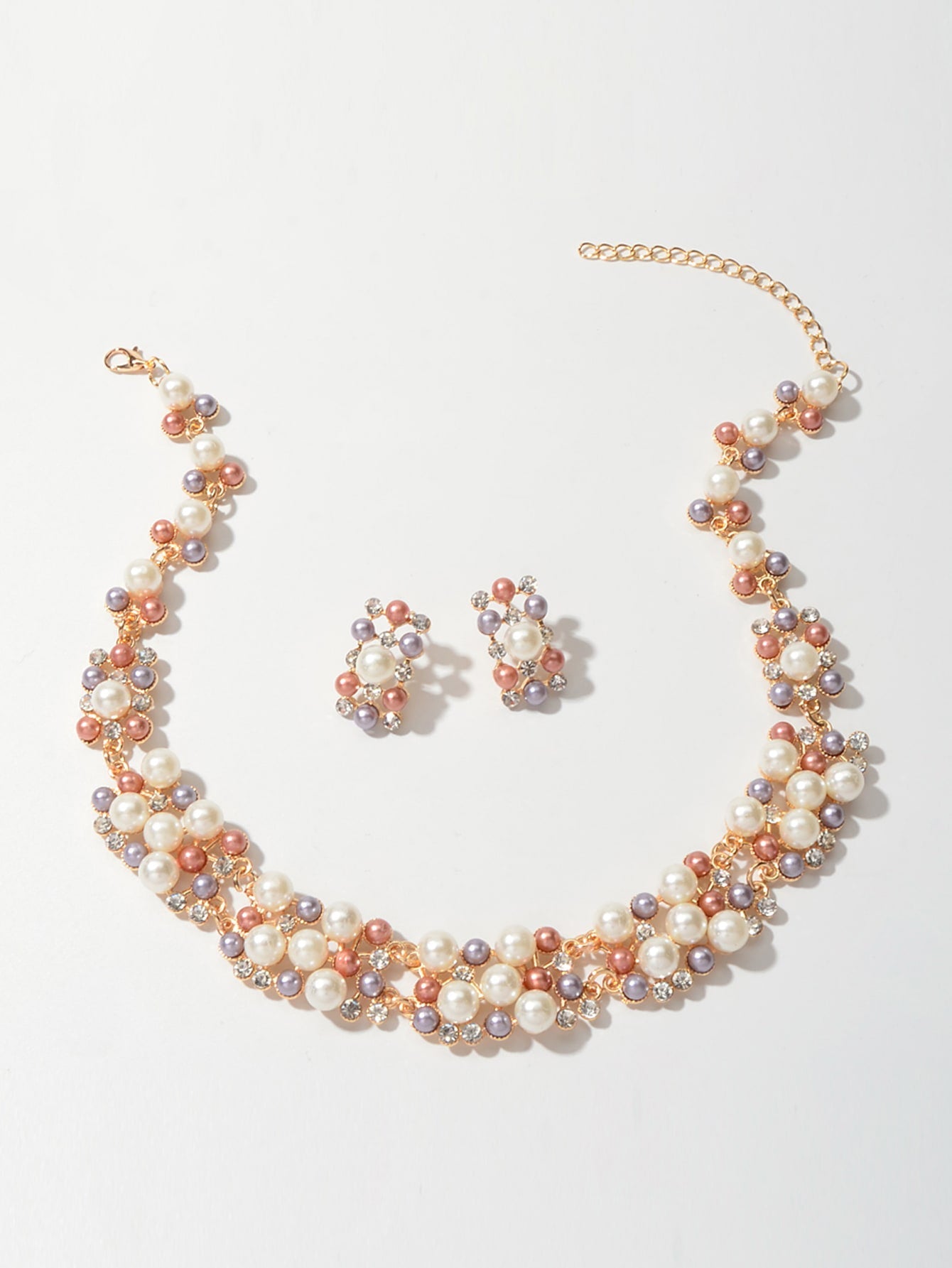 Luxurious rhinestone and pearl collar necklace with matching stud earrings set for formal engagement events. — view 4