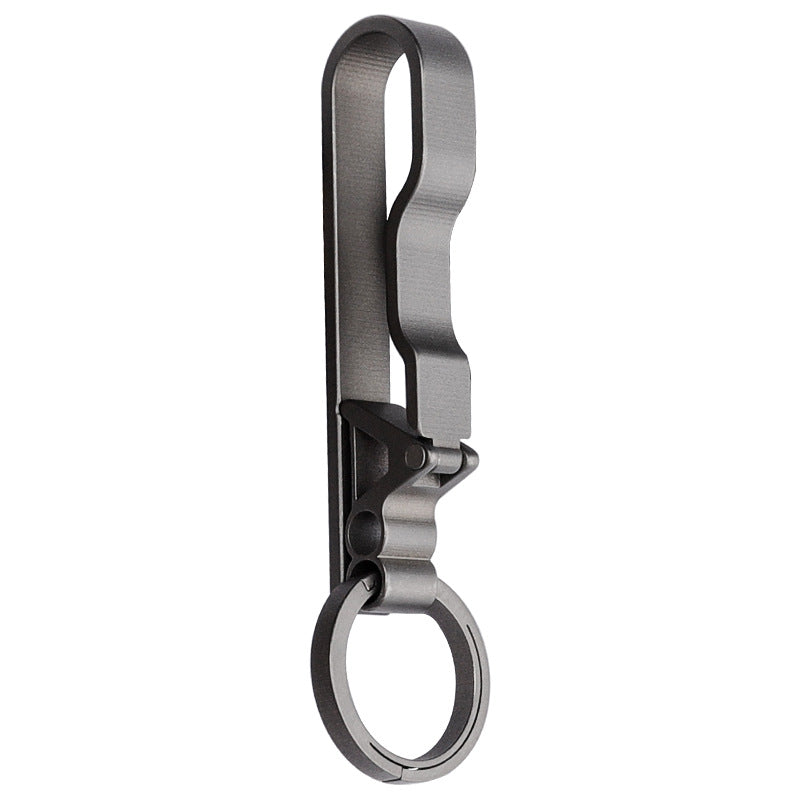 Mens titanium alloy keychain with secure carabiner clip and minimalist silver metal finish — view 5