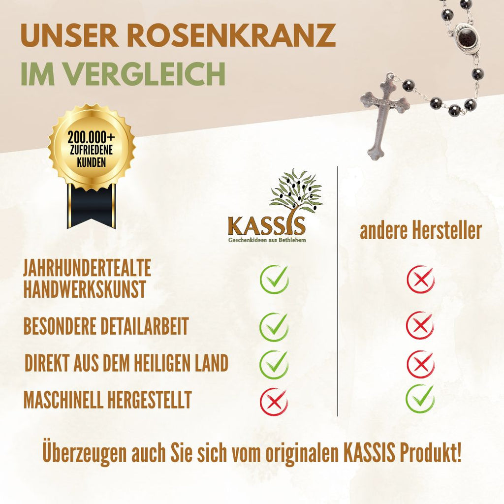 Rosenkranz mit runden Hämatitperlen (42 cm) | Gebetskette mit Kreuz als Geschenk zur Taufe, Kommunion & Firmung-3