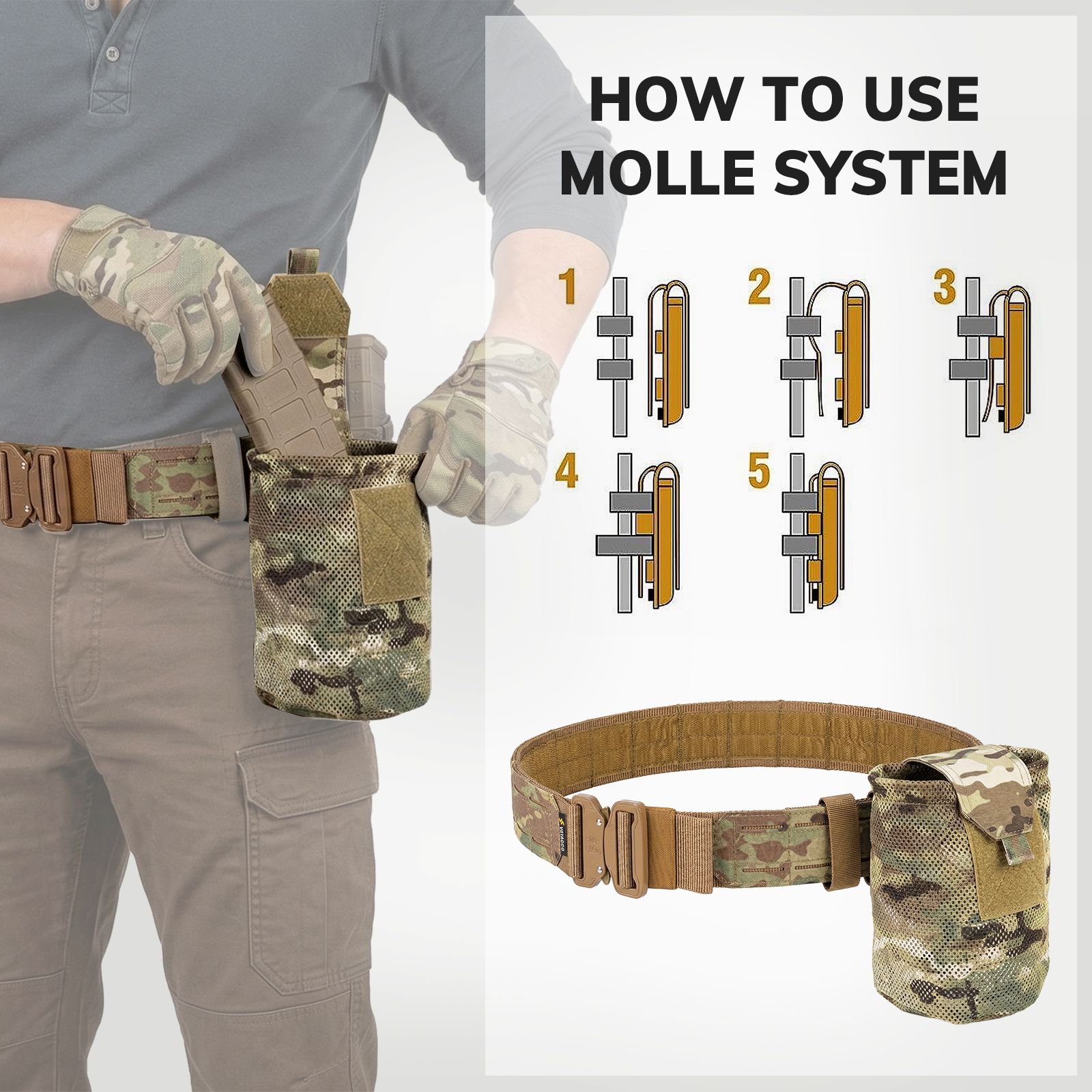 Tactical MOLLE mesh dump pouch in black 500D nylon for magazine recycling and outdoor gear storage — view 5