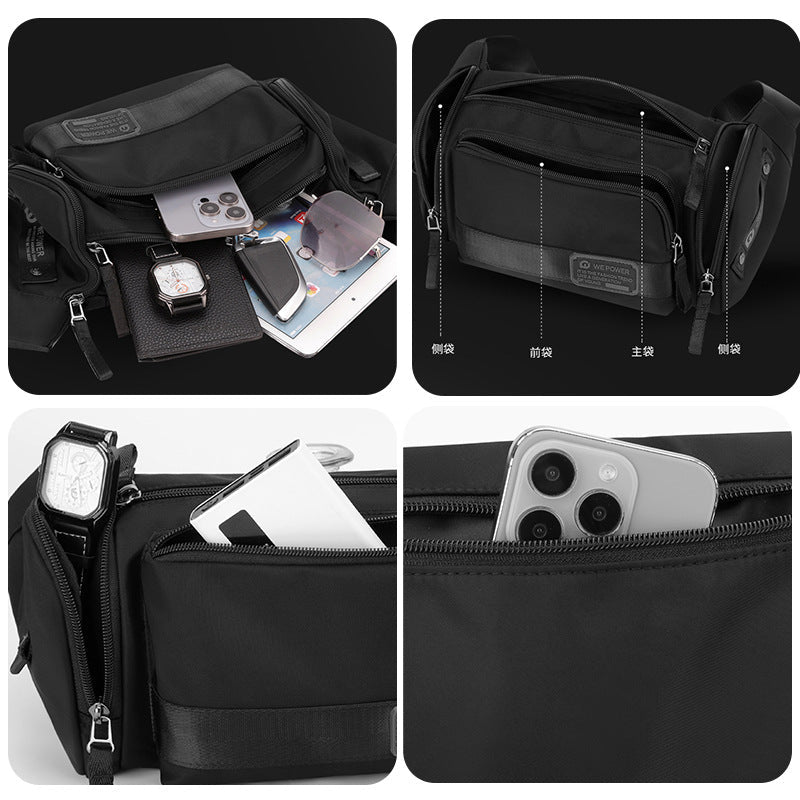 Running waist pack and hydration belt with adjustable strap and multiple zippered storage compartments. — view 3