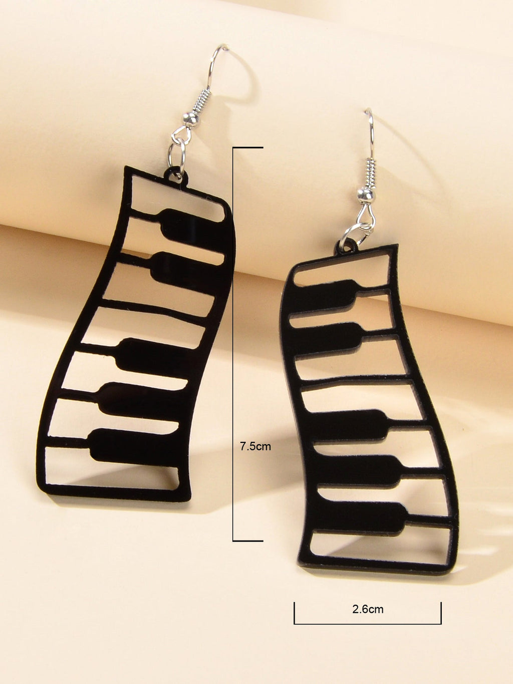 Black and white resin piano keyboard drop statement earrings with dangle design — view 4
