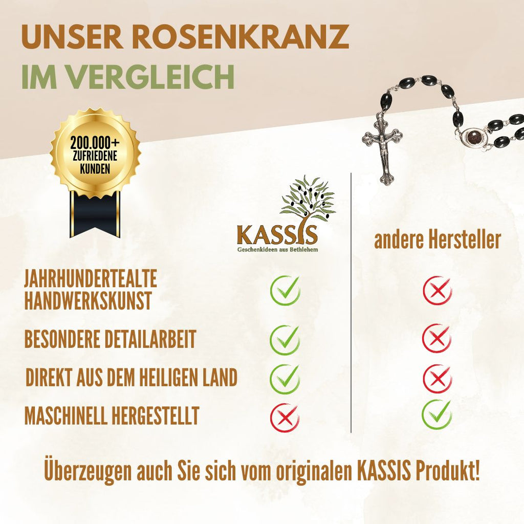 Rosenkranz mit ovalen Hämatitperlen (53 cm) | Gebetskette mit Metallkreuz, Geschenk zur Taufe, Kommunion & Firmung-3