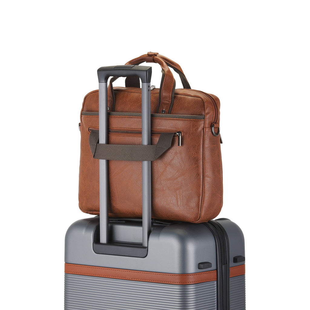 Valentino vegan leather briefcase with canvas trim top handles and shoulder strap for business travel — view 5