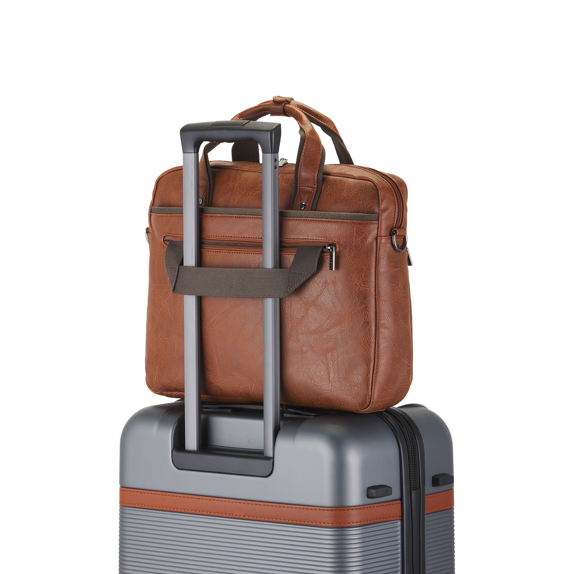 Valentino vegan leather briefcase with canvas trim top handles and shoulder strap for business travel — view 5