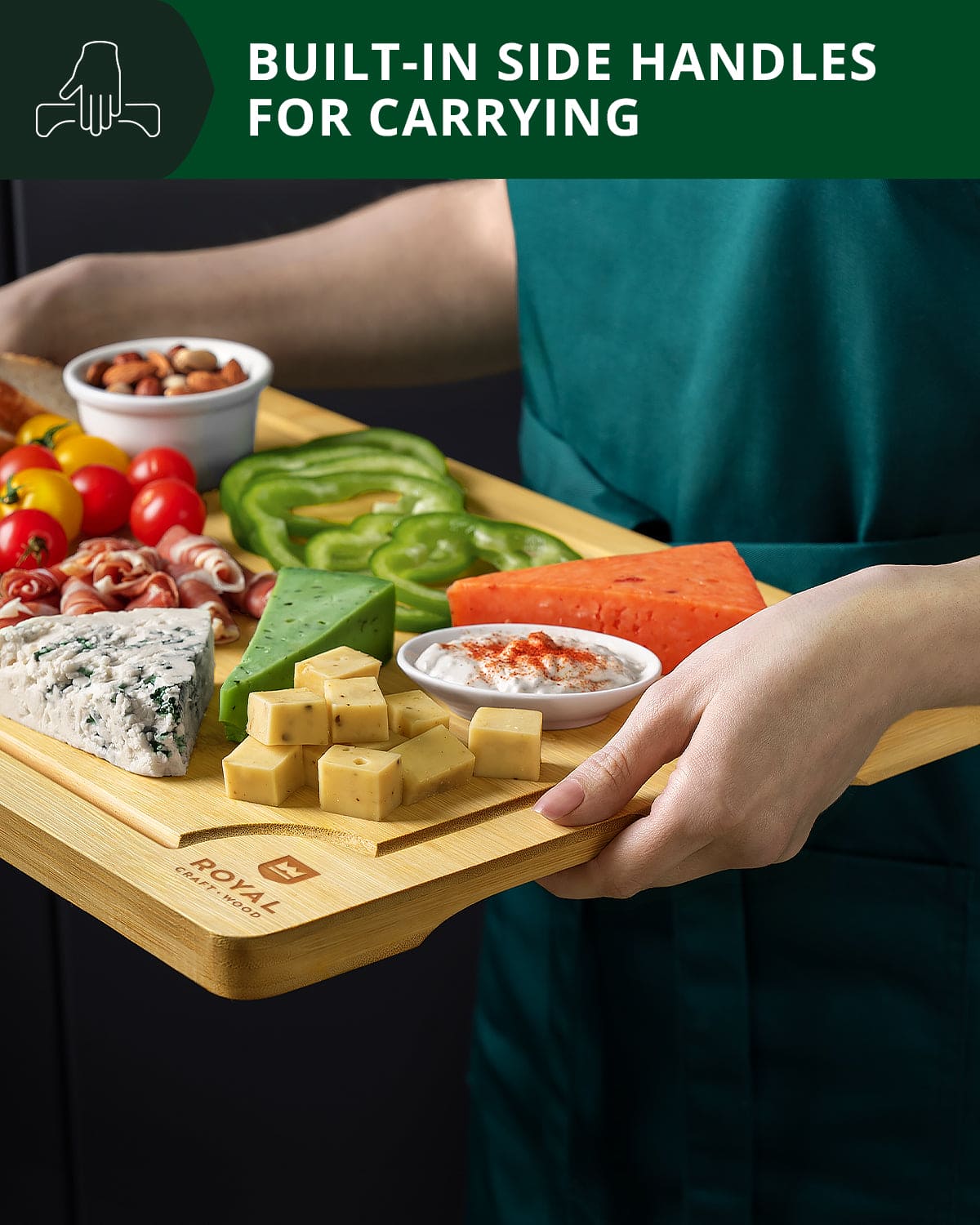 Extra large rectangular wooden cutting board with a built-in juice groove and natural wood finish — view 4