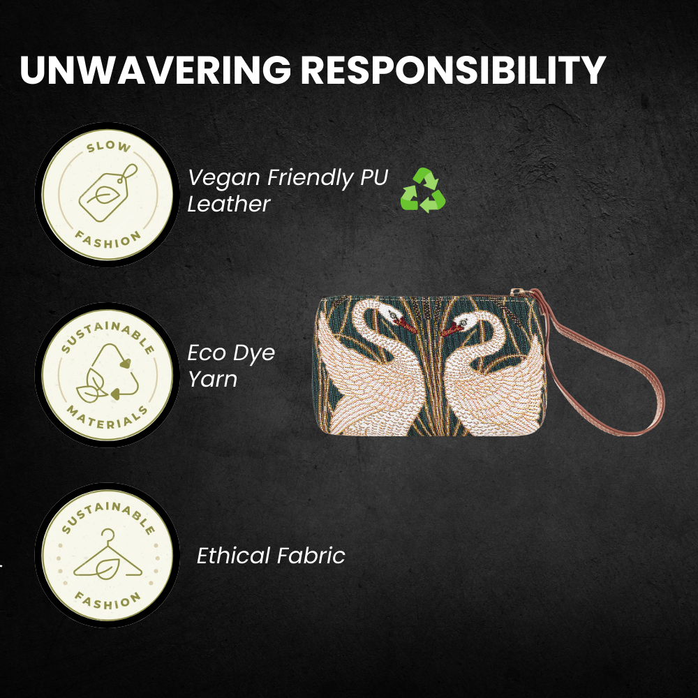 Woven tapestry wristlet bag with swan design and vegan leather hand loop for smartphones — view 4