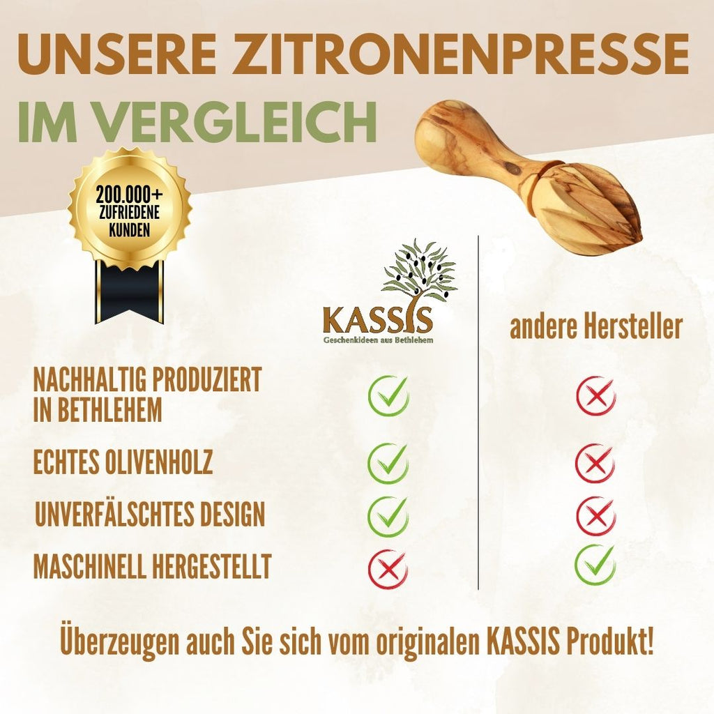 Zitronenpresse aus Olivenholz (14 cm) | Handliche Zitruspresse für Küche & frischen Saft-3